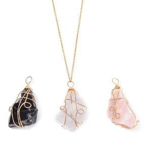 Genuine Galilea Rose, Smoky Quartz & White Quartz Pendant w/Chain Necklace